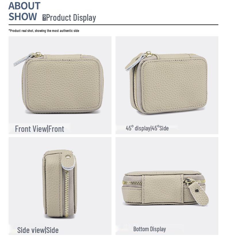 Сумка для губной помады из натуральной кожи с зеркалом - Мини-косметичка, кошелек для монет и держатель для наушников для женщин.