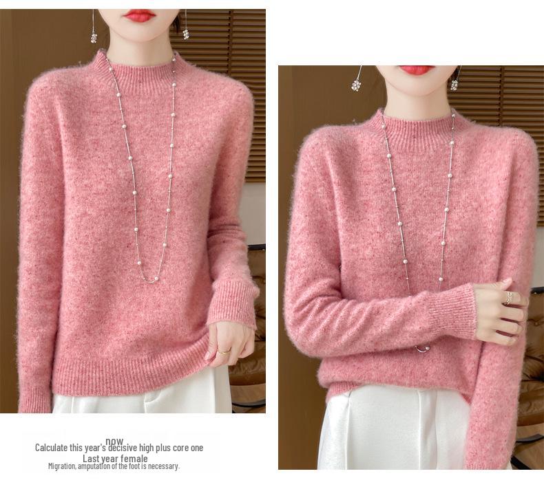 Элегантный пуловер для женщин в стиле Advanced Style, бесшовный, полувысокий воротник, 100% чистая шерсть