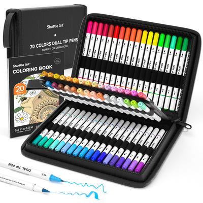 Ручка-кисть Shuttle Art Brush, набор из 70 акварельных кистей с 1 маркером для раскраски, акварельная ручка, двойная маркерная ручка-кисть с тонким кончиком, водонепроницаемая
