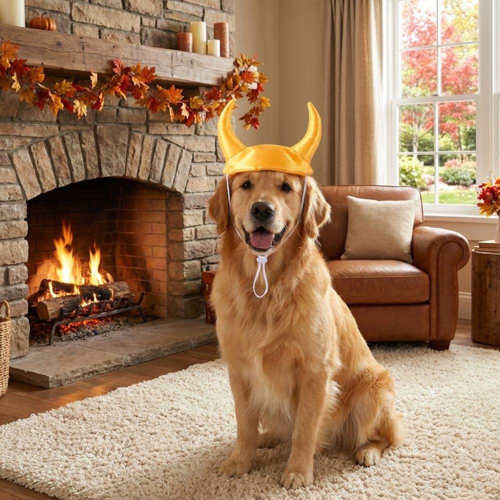 Decorative Pet Ox Horn Hat Adjustable Dog Dress Up Cap Bull Horn Shaped Dog Hat Cosplay Party