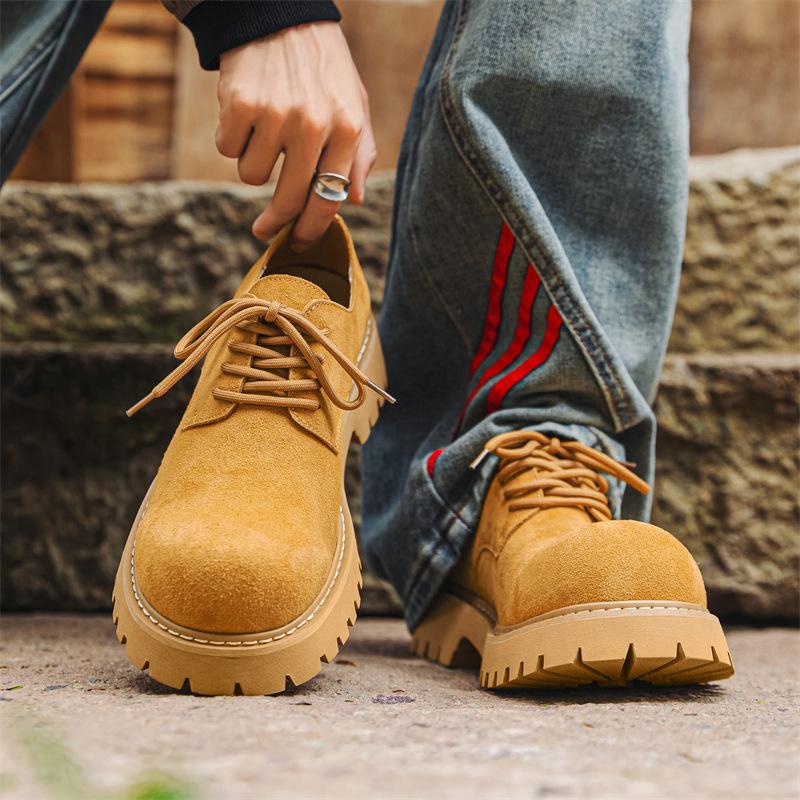 Leather Shoes Men's Autumn New Tooling Platform Heightening British Style Casual Retro Derby Shoes 1099-J