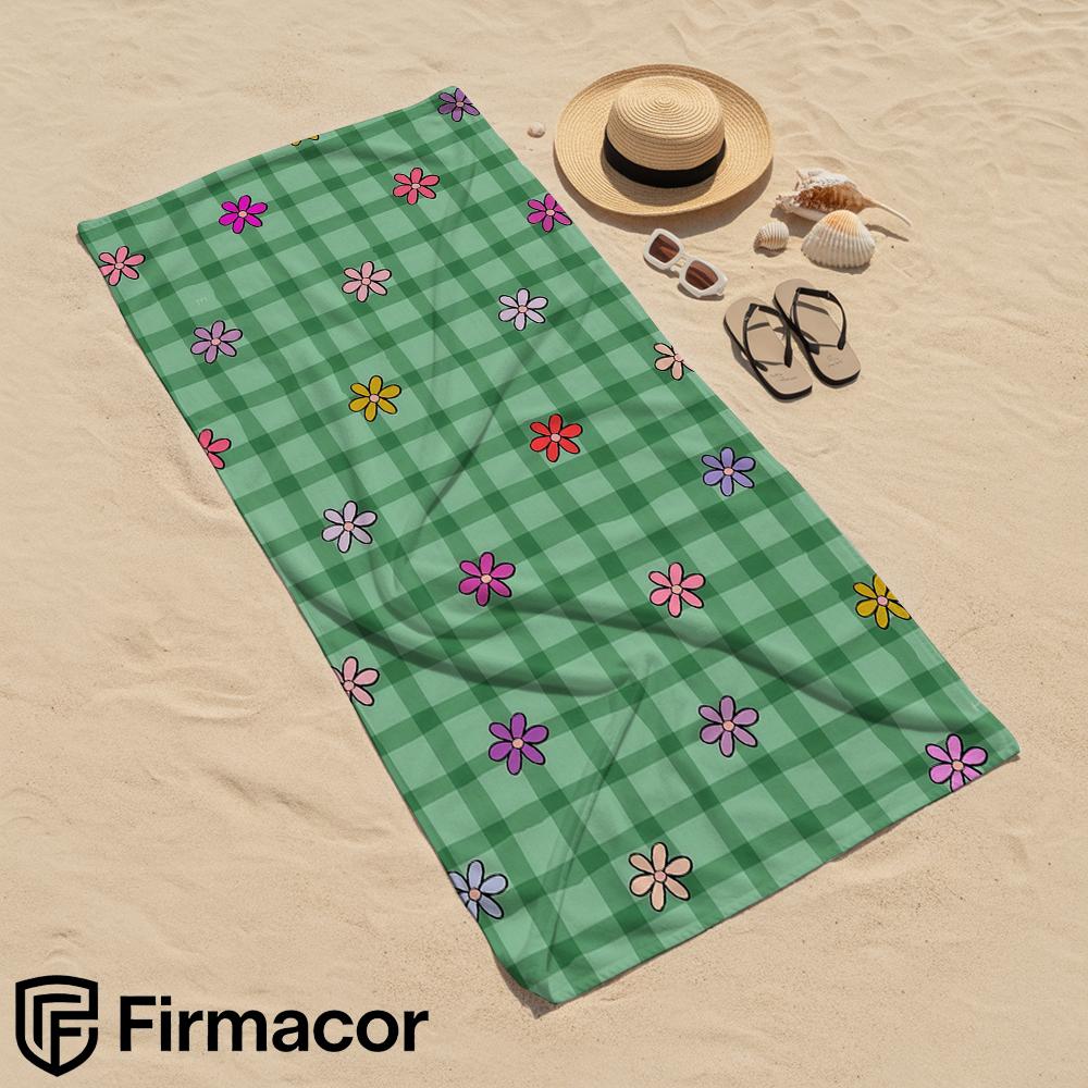 Green Plaid Floral Microfiber Beach Towel Quick Dry Sand Free Oversized Soft Absorbent Bath Towel for Swimming Pool Travel Gym