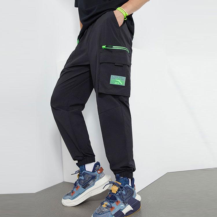 Anta Однотонные рабочие брюки для бега на шнурке, мужские брюки, черные 152138511-1