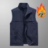 Autumn and Winter Middle-aged Men's Vest Velvet Dad Sleeveless Stand-up Collar Multi-pocket Quick-drying Vest Wearing Vest On Both Sides
