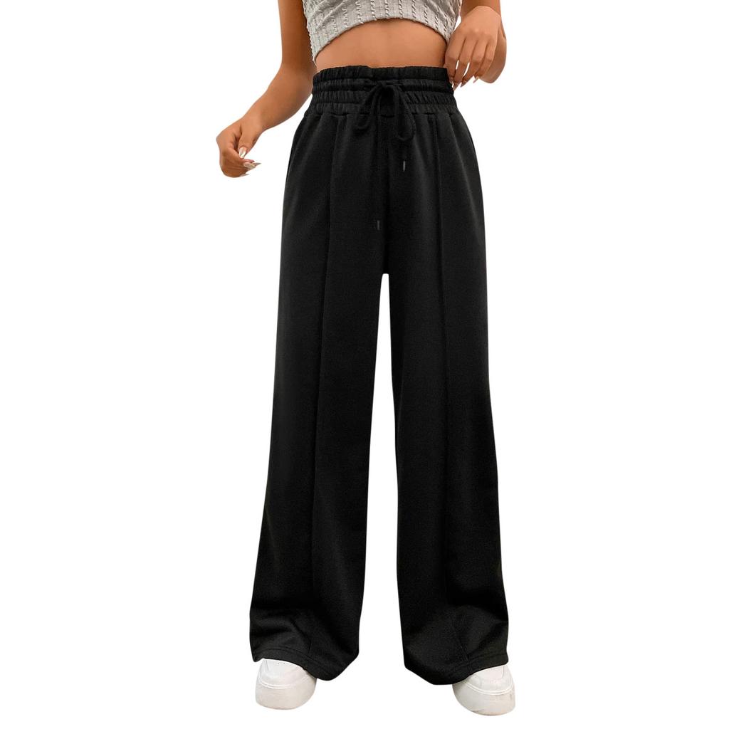 Женские модные однотонные широкие брюки с высокой талией и шнурком, повседневные спортивные штаны