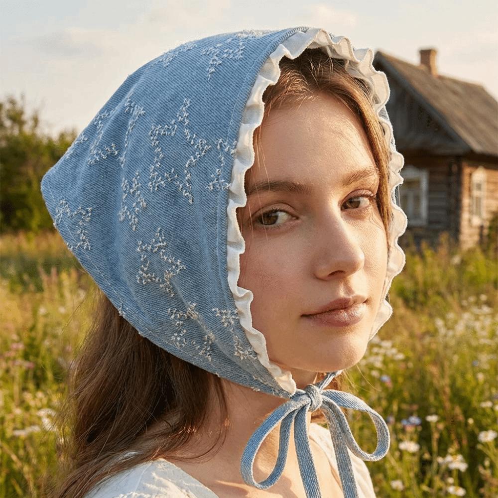 Denim Triangle Scarf Lace Strap Headscarf Fashion Star Hair Scarf Summer