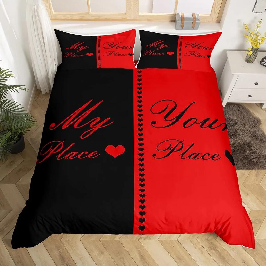 Couple Black And White King Queen Duvet Cover Mr And Mrs Gifts Bedding Set Red Lips Quilt Cover 2/3Pcs Polyester Comforter Cover