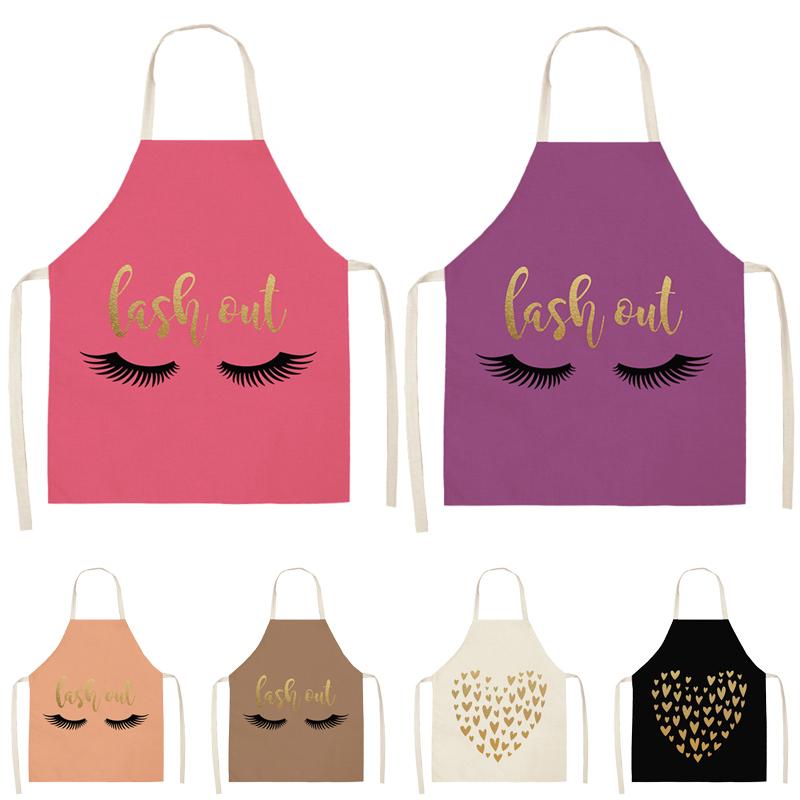 Eyelashe Love Pattern Aprons Home Cooking Kitchen Apron Cook Linen Adult Bibs Waist Baking Barista Aprons Cleaning Tools Tablier