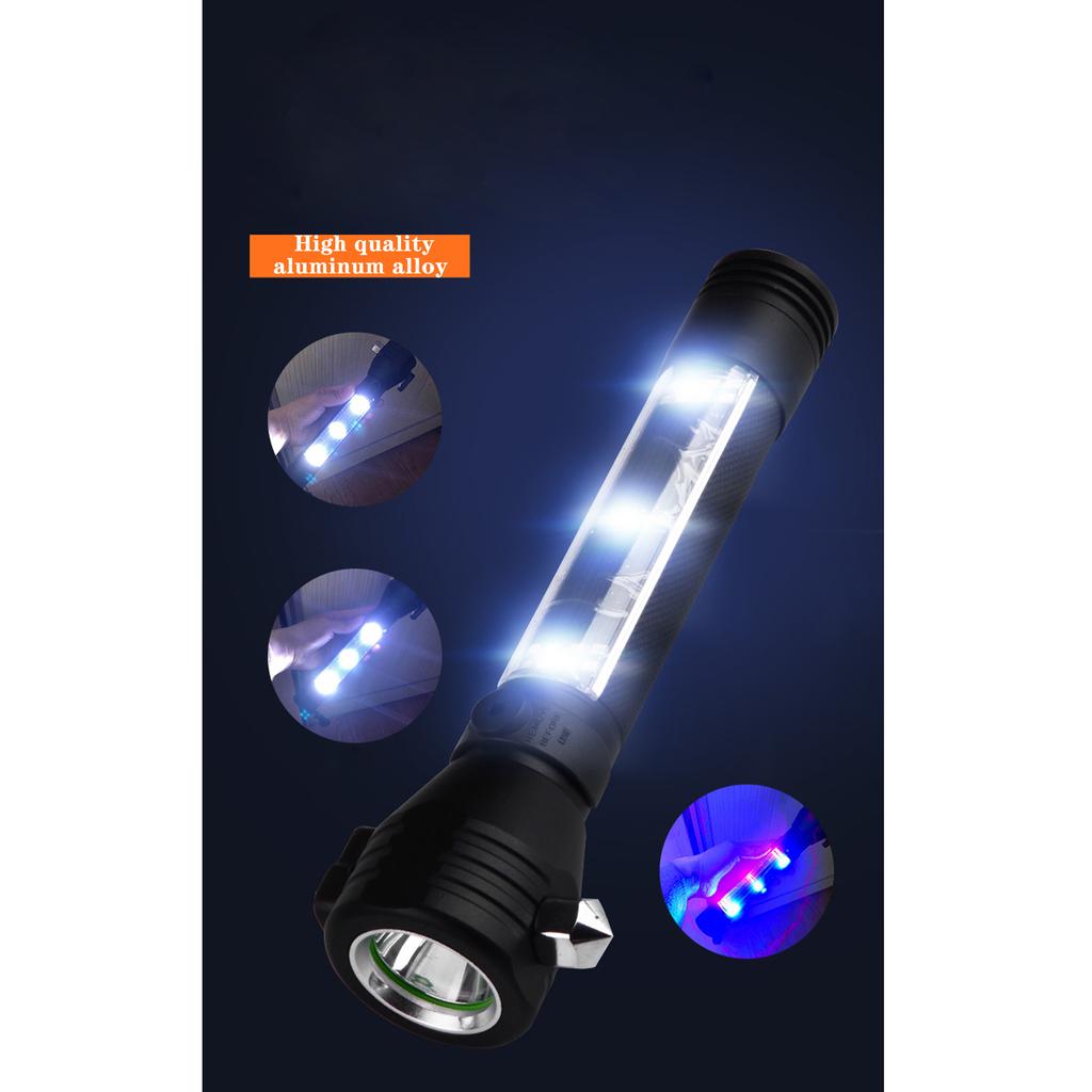 Solar Energy Charge Outdoor Telescopic Aluminum Compass Multi-Purpose Flashlight LED