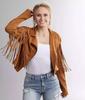 Genuine Handmade Suede Women Brown Motorcycle Lambskin Jacket Fringed Leather