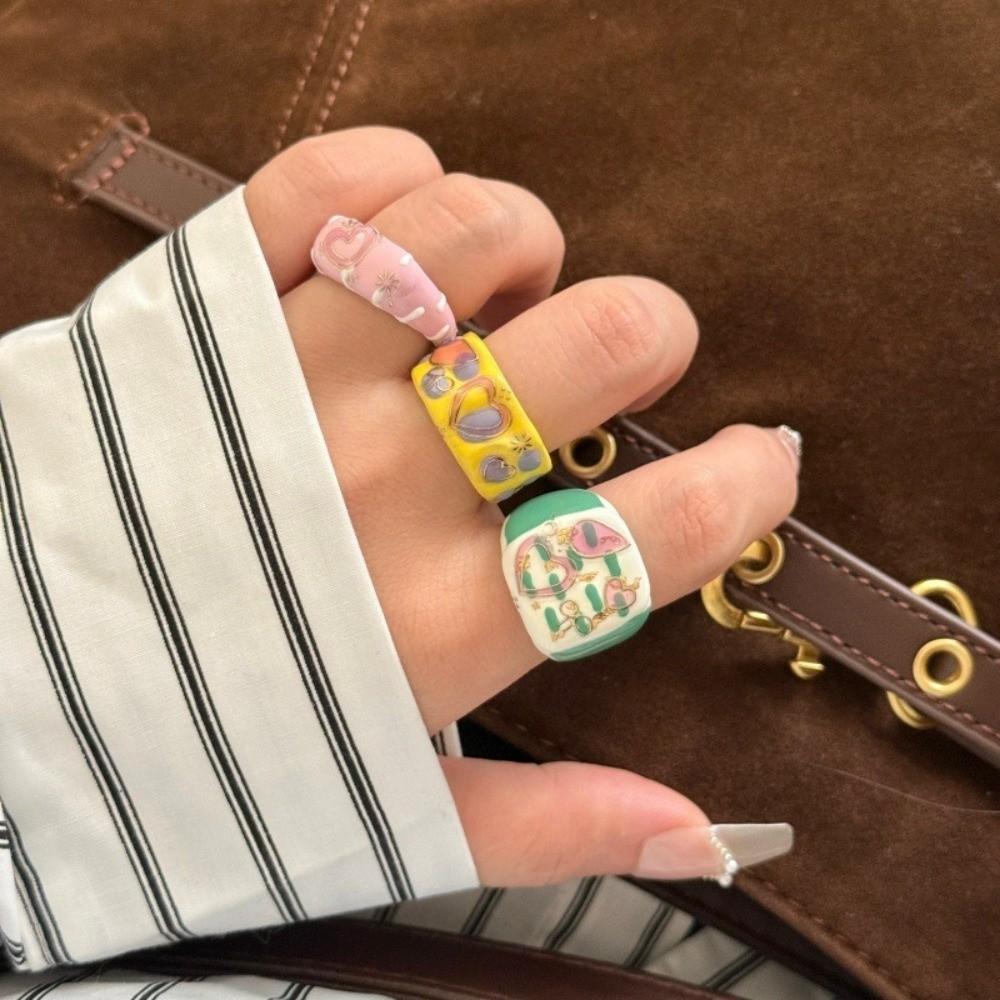 Trendy Colorful Oil Drip Ring Unique Finger Ring Fashionable Irregular Heart Open Ring Banquets