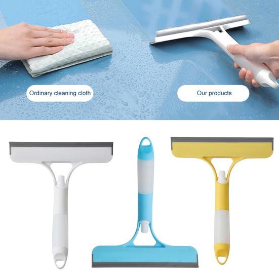 2Pcs 3-in-1 Window Cleaning Scraper with Sprayer Ergonomic Handle Built-in Spray Bottle Cleaning Brush Glass Cleaner Tool