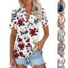 Women's Fashion Casual Lapel Short Sleeve Print Shirt Women's V-Neck Tops