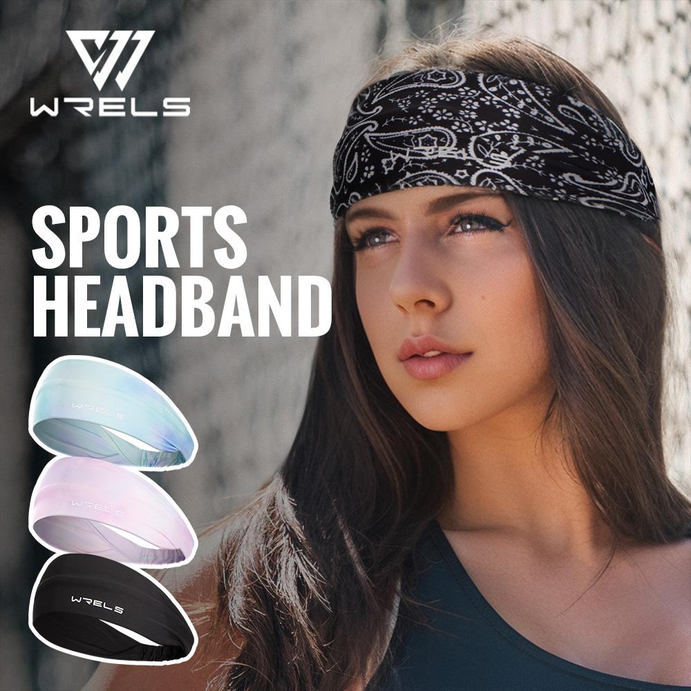 WRELS Sports Sweatband Headband for Men Women Moisture Wicking Workout Non Slip Elastic Hairband Running Cycling Head Wrap