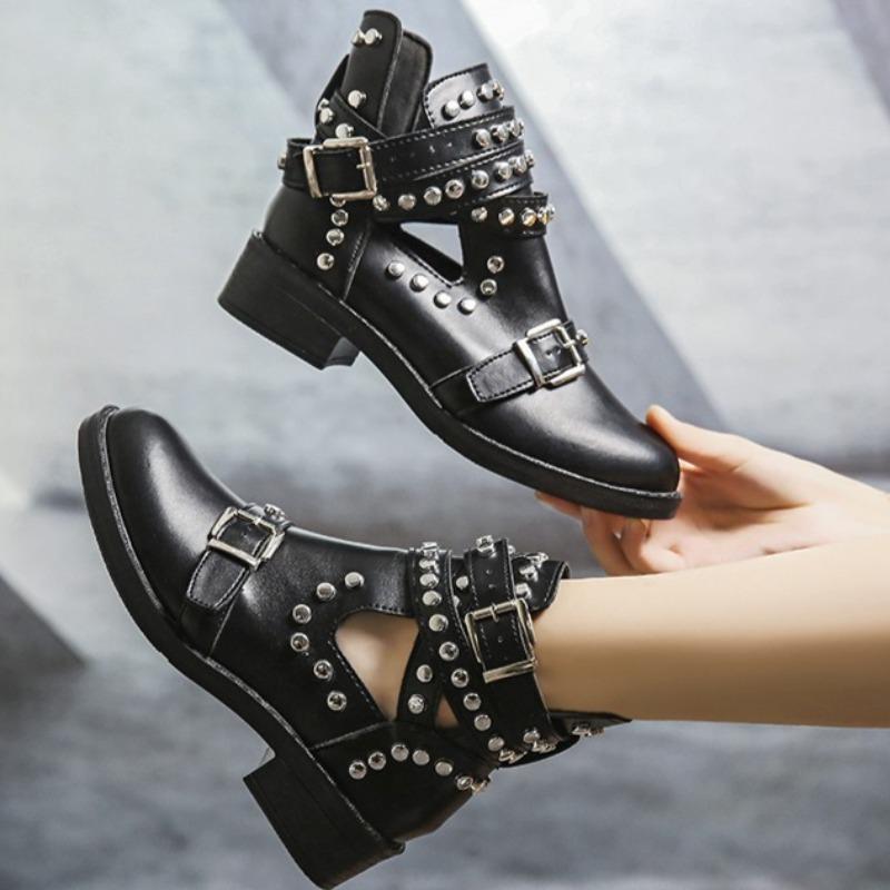 Женские весенние новые модные туфли с круглым носком на толстой подошве, нескользящие, повседневные, удобные, с металлическим дизайном, сапоги до середины голени, размер 43