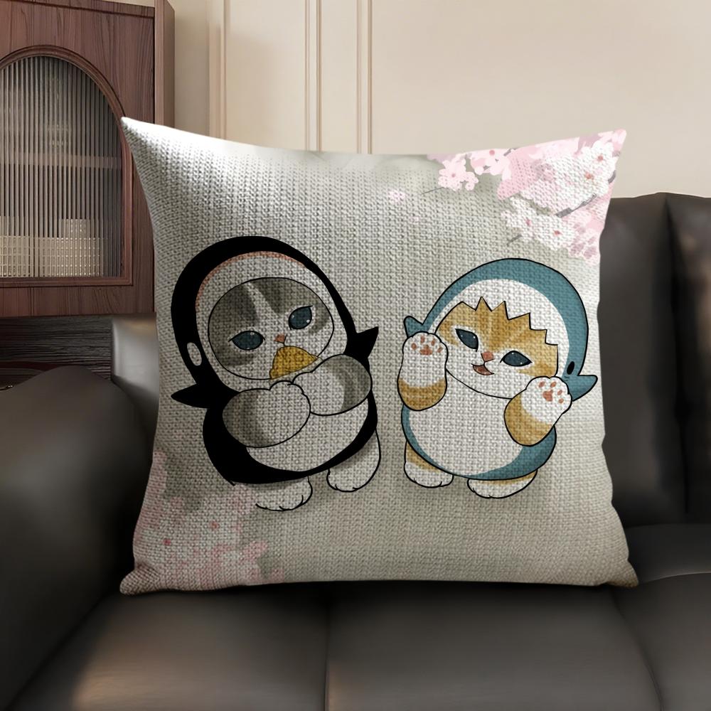 MMofusands Cat cute Cushion Cover Natural Linen Organic Fabric DoubleSided Printing Sofa Home Decor Gift Pillow Case
