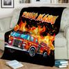 1PC Custom Name Fire Truck Flames Flannel Blanket Versatile,all-season Throw Suitable for the Living Room,bedroom,camping,travel,and Gift