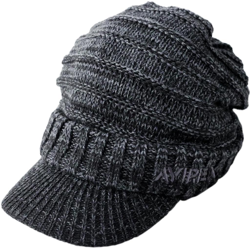 AVIREX Knit Cap with Loose Knit Knit Newsboy Winter Knit Newsboy Cap for Men and Mixed 057 89 Brim, Fit, Cap, Cap, Women, Charcoal,