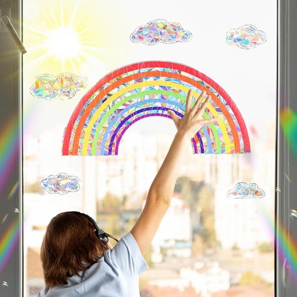 Наклейки Suncatchers, наклейки на окна в виде радужных облаков, 6 шт., неклейкие призматические виниловые наклейки, противоударные наклейки на окна для домашнего декора, оконная пленка, стекло