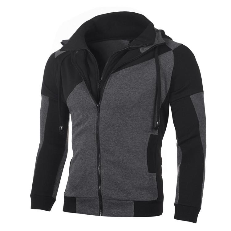 Men's Color-Block Double Zipper Hoodie – Casual Sportswear
