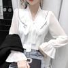 V-neck Chiffon Shirt Women's Long-sleeved Spring and Summer Tops Design Niche Lantern Sleeve Chiffon Shirt
