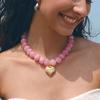 Массивное ожерелье-чокер с resin-бусинами для женщин, с покрытием 14K золотом, водостойкое, с матовым объемным кулоном в форме сердца, летние пляжные бохо-украшения, подарок
