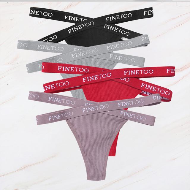 FINETOO 4PCS/Lot Sexy Cross Strap Cotton G-String Women's Panties FINETOO Letter High Waisted Fashion Thongs Panty Lingerie M-XL