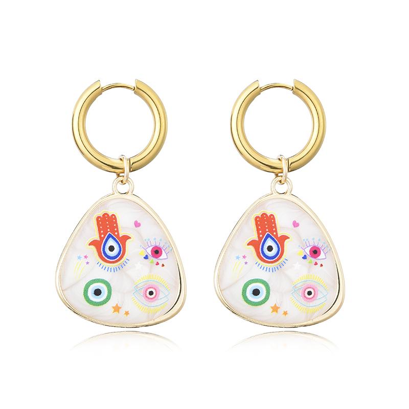 Trendy Colorful Eye Heart Star Pattern Stainless Steel Hoop Earrings Woman Vintage Geometric Enamel Gold Color Female Jewelry