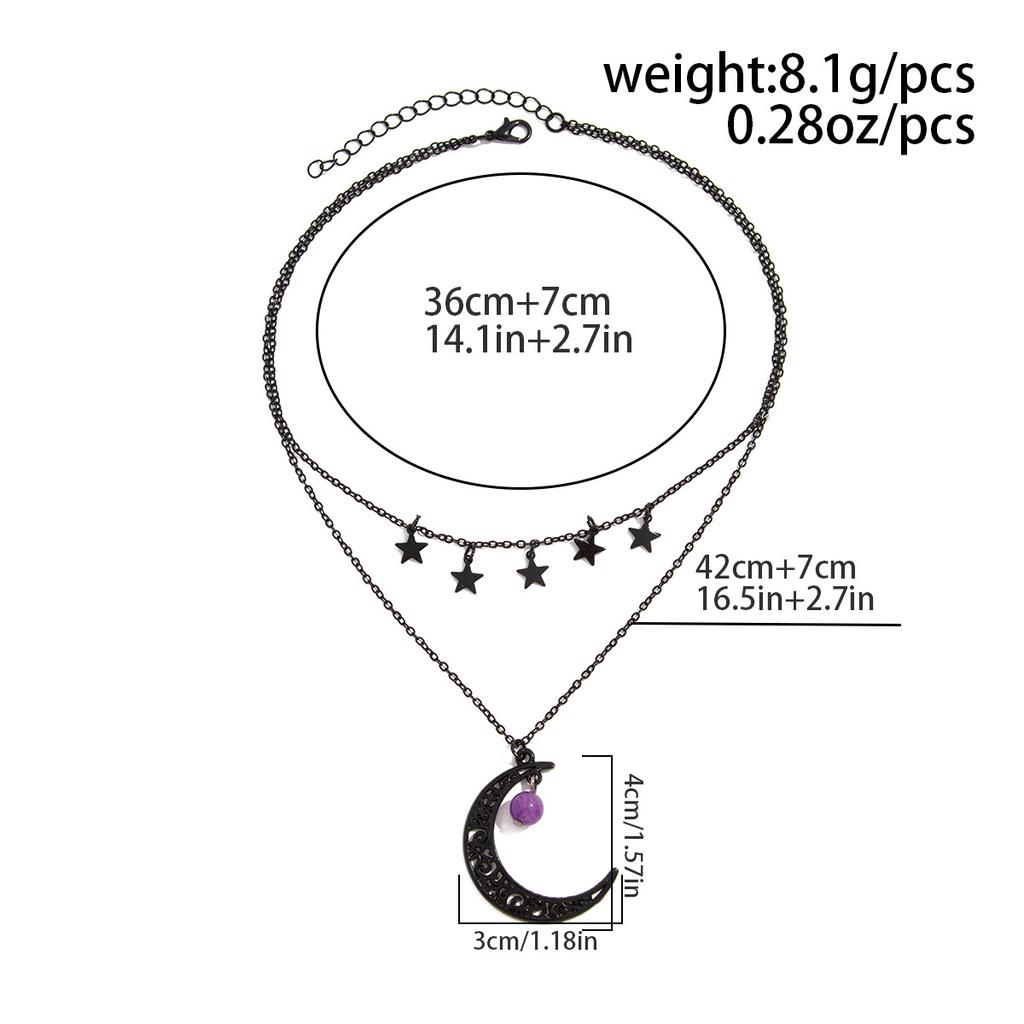 Moon Pendant Collarbone Chain Halloween Creative Star Alloy Necklace Multi-Layer Dark Style Party Daily Commuter for Women