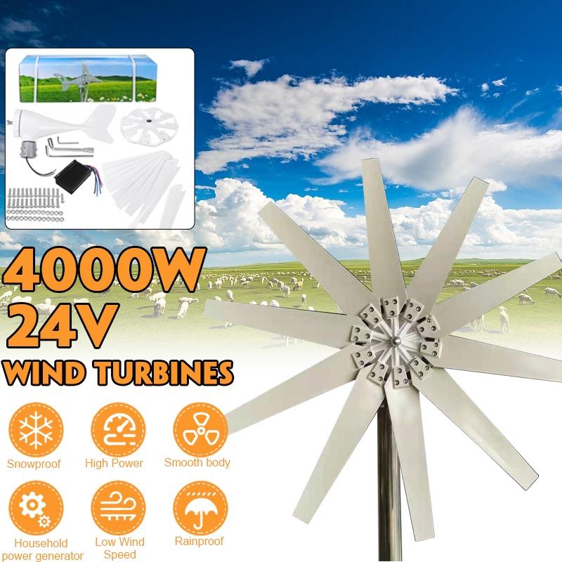 4000W Wind Generator 12V 24V 10 Blade White Wind Turbines Horizontal Home Powers Windmill Energy Turbines Charge