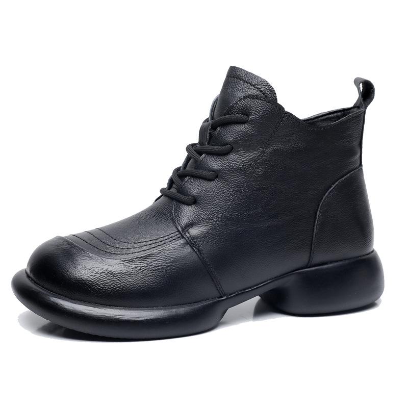 Autumn Winter Genuine Leather Women Ankle Boots Soft Sole Comfort Warm Plush Women's Snow Boots Fashion Low Heel Women's Shoes