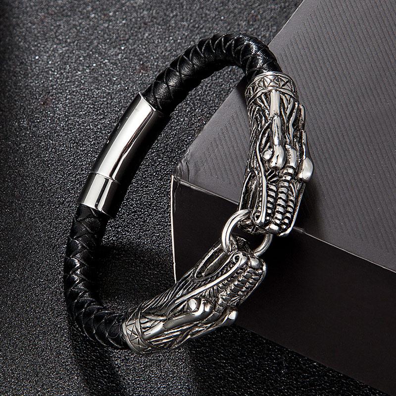 Браслет из нержавеющей стали с головой волка в стиле панк-рока, модные черные кожаные мужские ювелирные изделия оптом, аксессуары, подарки для друзей