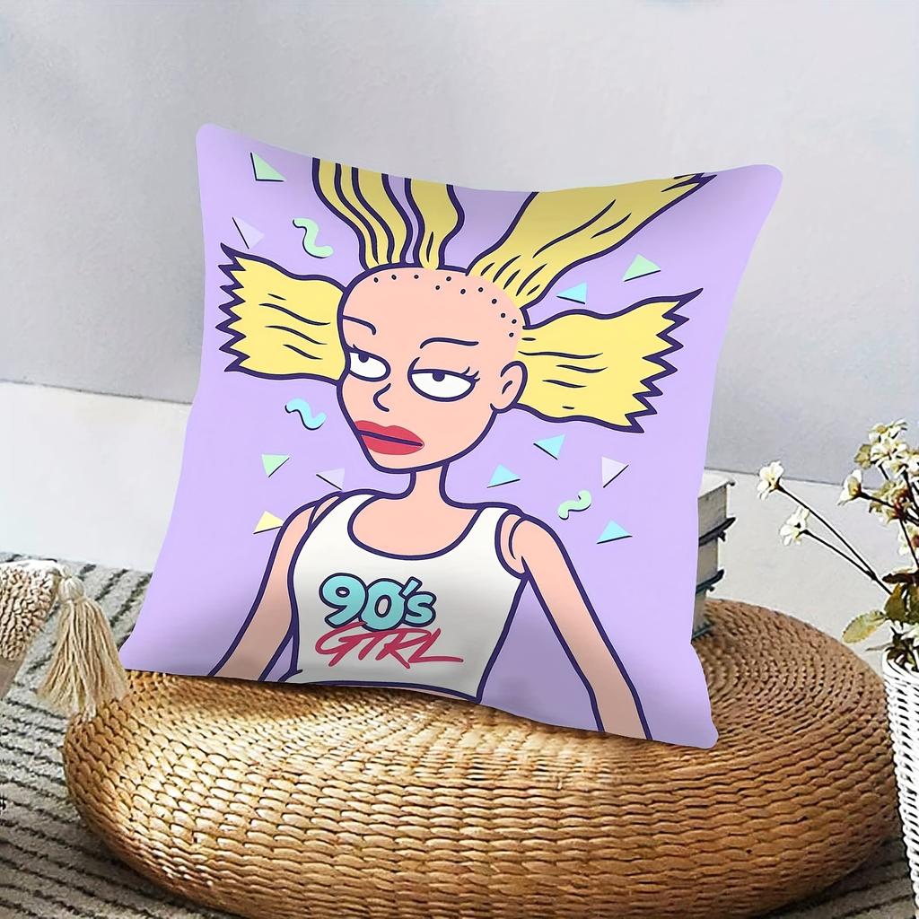 Retro 90S Girl Print Pillow Cover Vintage Cartoon Style Zipper Cushion Case Home Dorm Decor