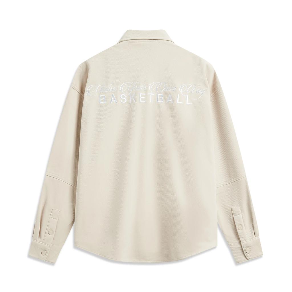 Li-Ning Wade Series Letter Single-Breasted Collar Fleece Warm Loose Jacket Men Jacket Oatmeal-Gray AFDU223-6