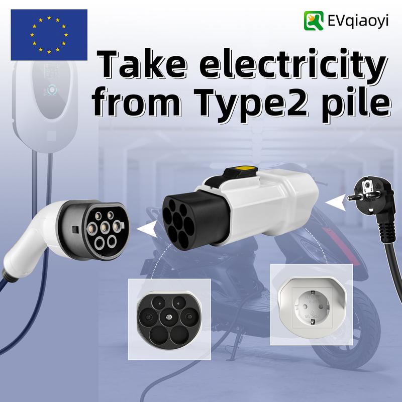 EVqiaoyi 220 В Тип 2 Штекер Папа на Розетку Schuko, Разъем для Аксессуаров Электромобилей для Зарядных Станций Типа 2, Зарядка Самокатов