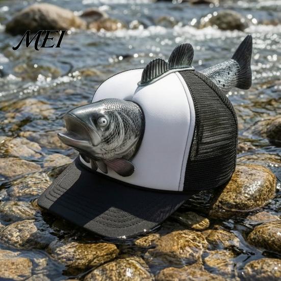 Мужская 3D кепка-тракер с рисунком рыбы, с регулируемым ремешком, для рыбалки и кемпинга