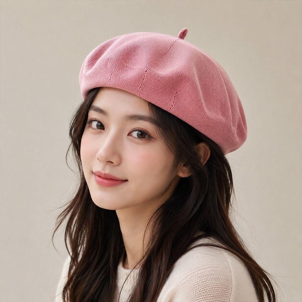 Knitted Berets Hat for Women Cotton Yarn Summer Beret Dome Painter Hat for Spring and Summer