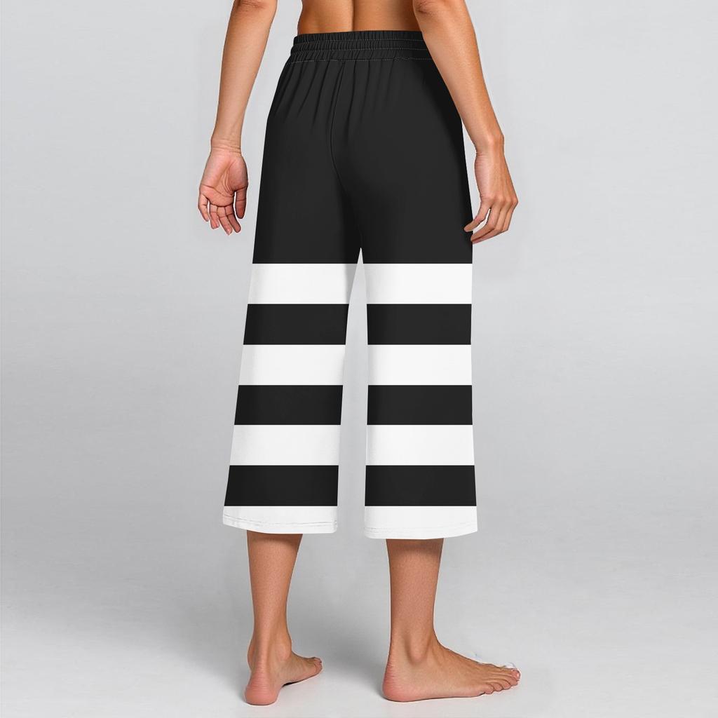 Женские летние повседневные спортивные брюки с высокой талией и принтом, укороченные брюки свободного покроя