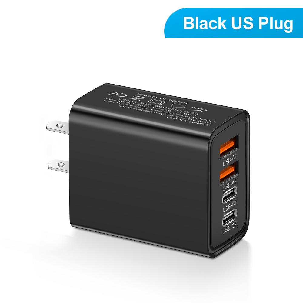 Многопортовое зарядное устройство для путешествий: 2 USB-C PD + 2 USB 2.4A для мобильных устройств