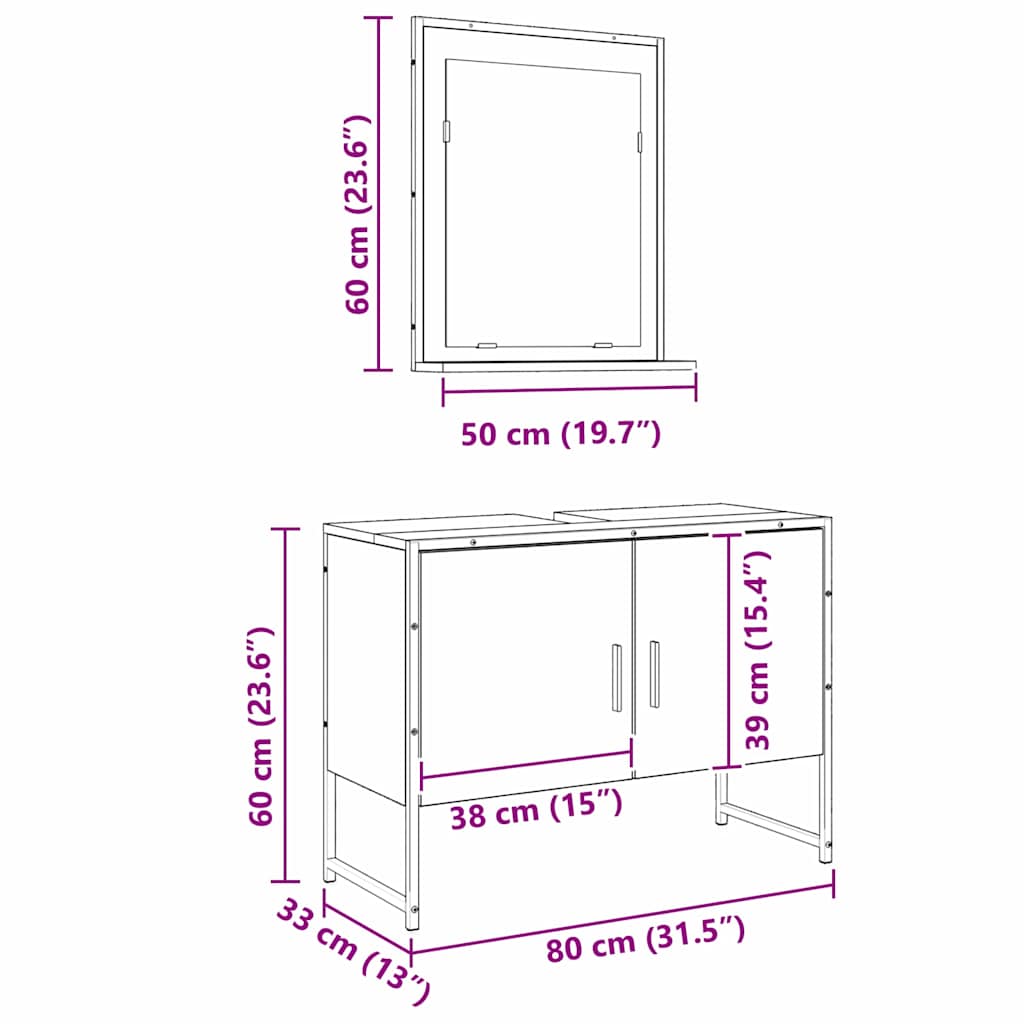 Wall Mounted Bathroom Furniture Set 2 pcs Brown Particleboard