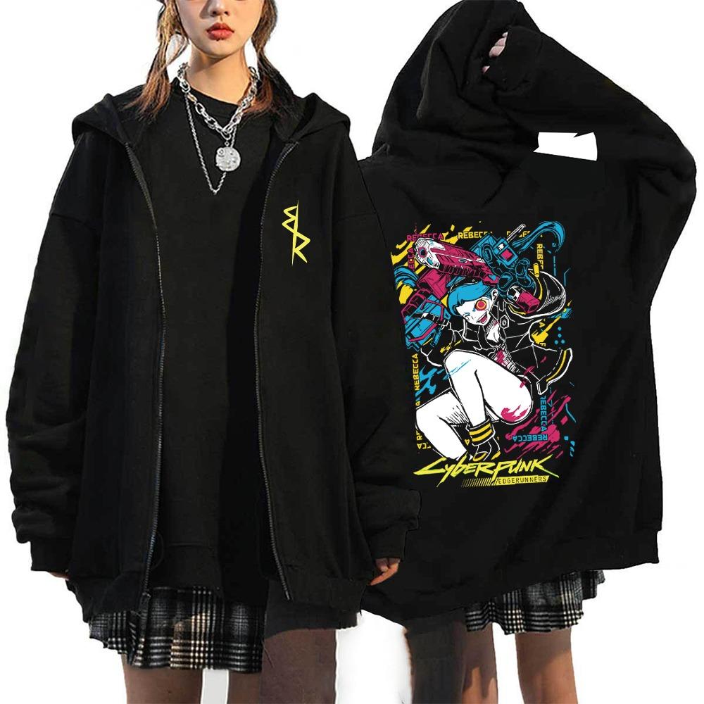 Осень и Зима Толстовка с Длинным Рукавом Аниме Киберпанк Принт Мягкая и Теплая Толстовка Повседневная Одежда