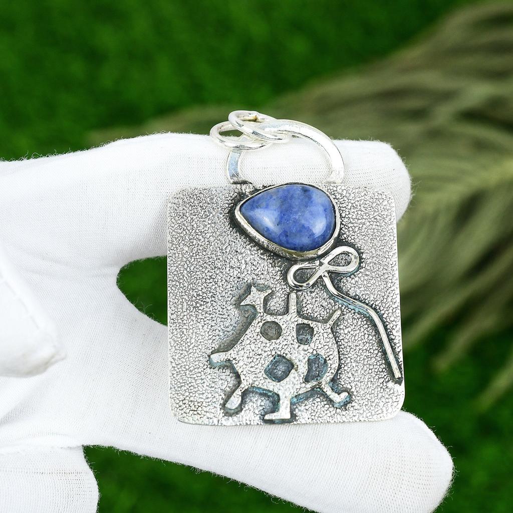 Friendship Day Deal Sterling Silver Pear Sodalite Stone Bezel Wife Boho Pendant