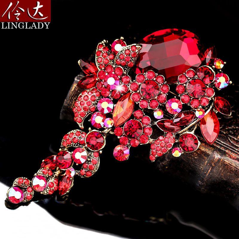 Linglady European and American Retro Artificial Crystal Clothes Corner Buckle Brooch