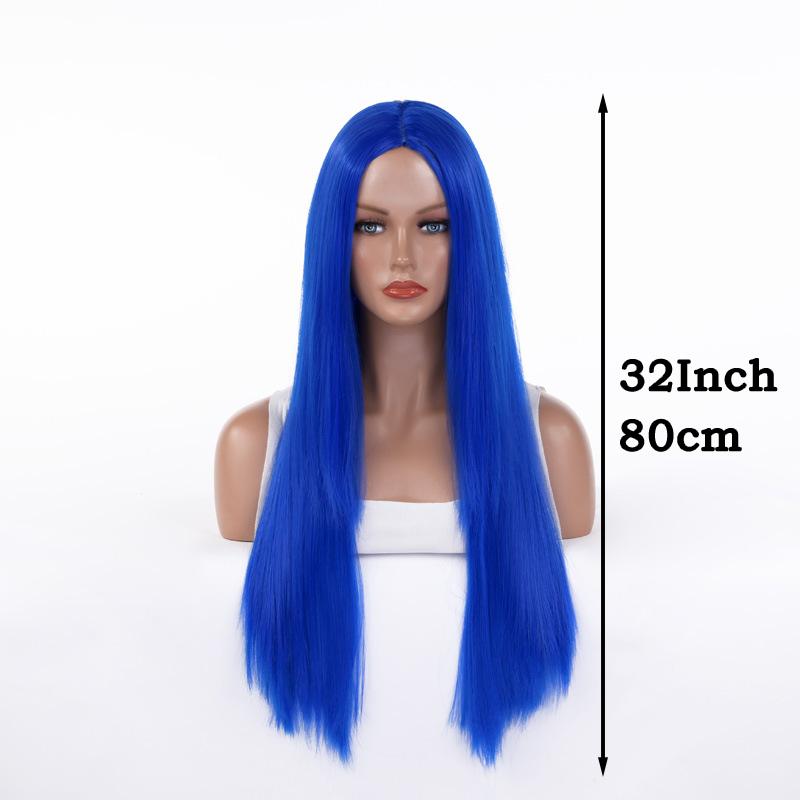 Long Straight Cosplay Wig with Middle Part Woman Anime Ombre Hallowmas Lolita Synthetic Wig Pink Red Heat Resistant Hair