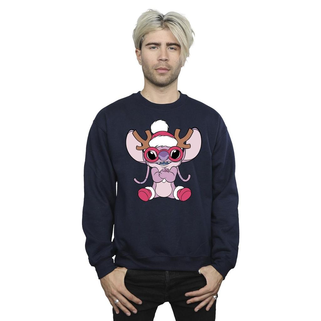 Disney Mens Lilo & Stitch Angel Reindeer Sweatshirt