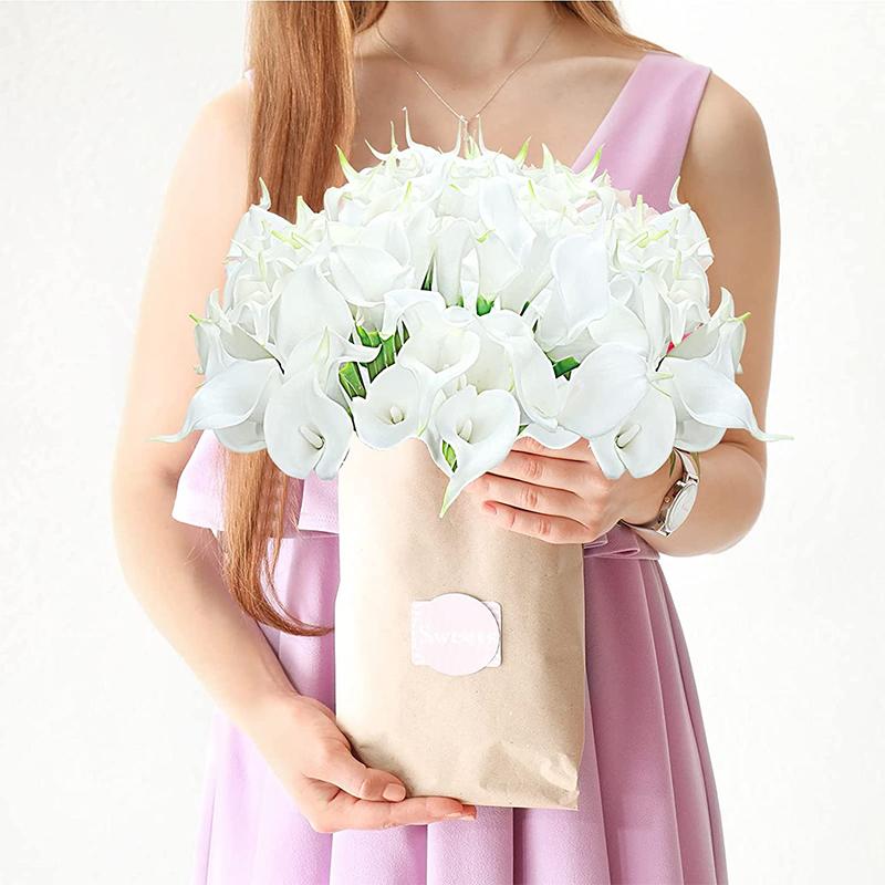 2/5Pieces Real Touch Calla Lily Artificial Flowers White Wedding Bouquet Bridal Shower Party Home Flower Decoration Fake Flowers