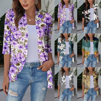 Летние топы для женщин с цветочным узором для женщин, v-образным вырезом, рукавами 3/4, удобные женские топы, футболки