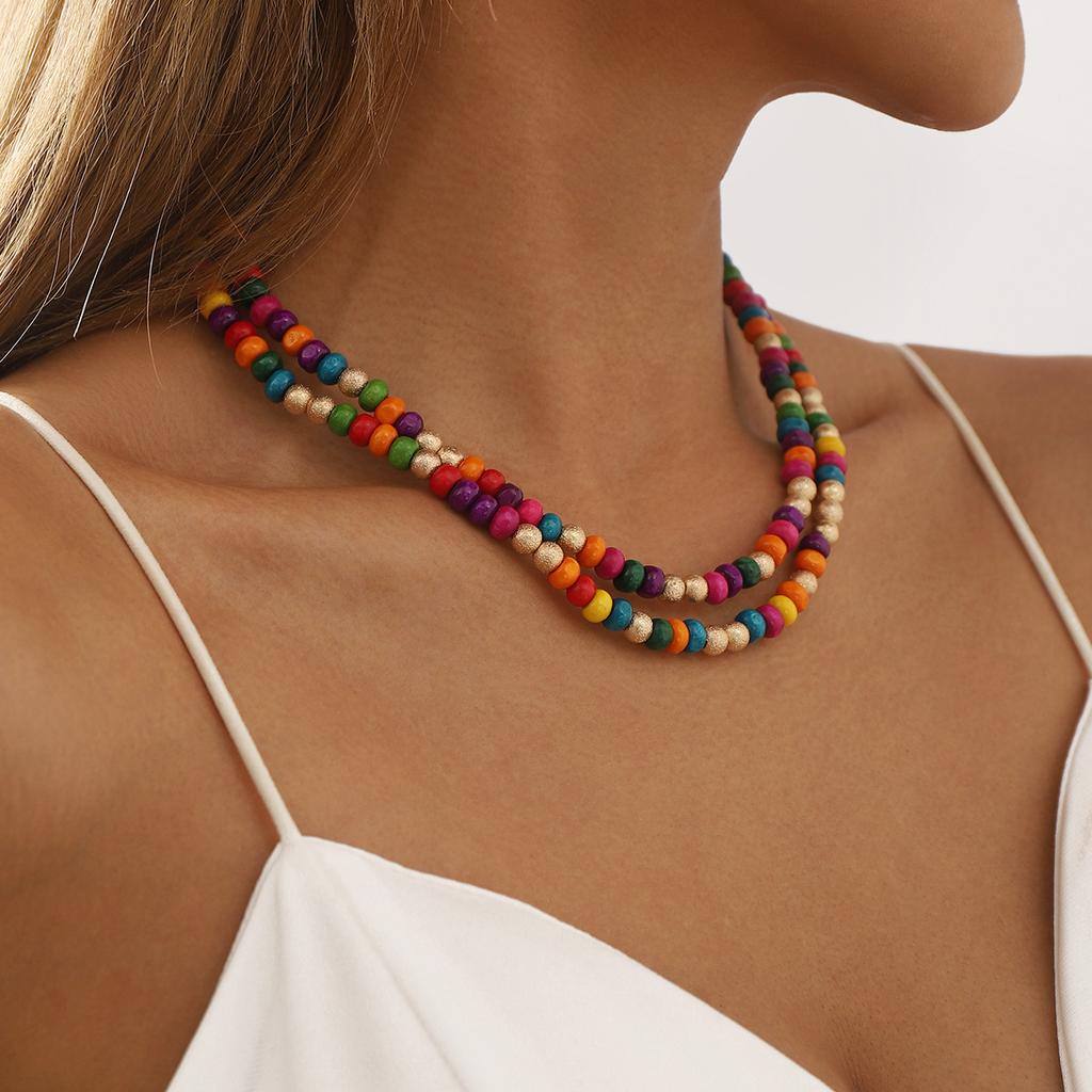 Ожерелье из деревянных бусин Tooxika Bohemian Rainbow Guardian Summer Dopamine New Chinese Necklace