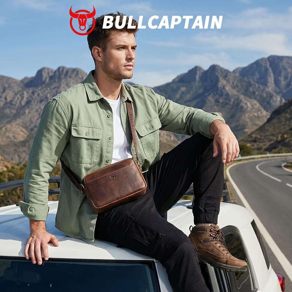 BULLCAPTAIN Кожаная сумка-мессенджер в винтажном стиле, Сумка через плечо из кожи Crazy Horse, Мужская сумка малого и среднего размера, Повседневная и минималистичная мужская сумка