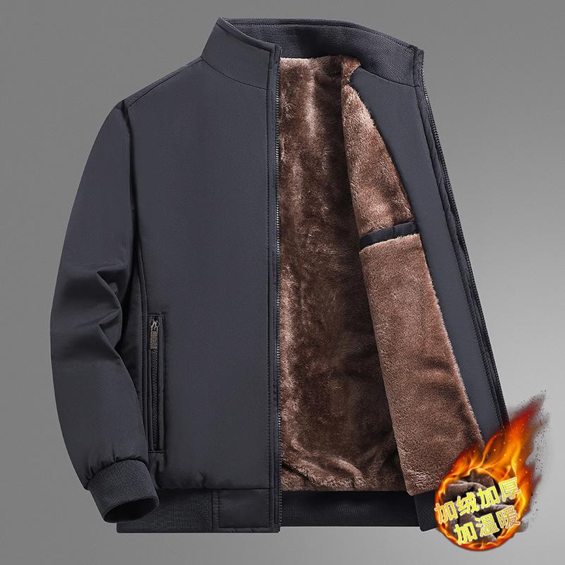 Men's Stand Collar Winter Jacket - Dad's Style, Plus Size, Warm Cotton Velvet for Middle-Aged and Elderly.